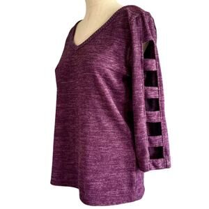 Womens Sweater Size Medium Purple CutOuts Bold Office Professional Indie Twee
